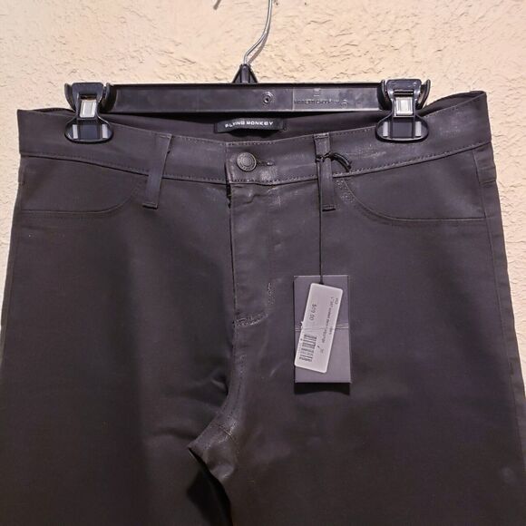 NWT Flying Monkey Black Waxed Coated High Rise Jeggings Jeans Sz 30 - Picture 3 of 11